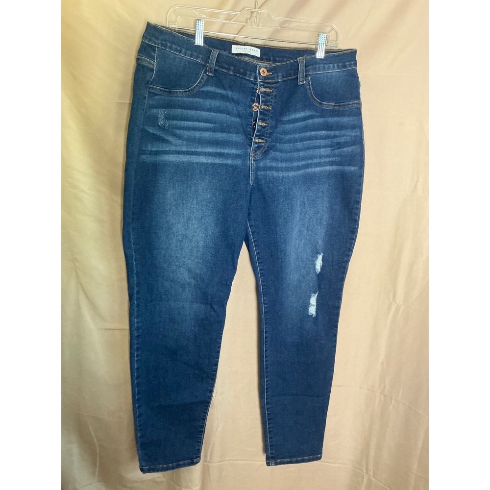 Encore Jeans Skinny Jeans Womens 3XL Blue Excellent Distressed Button Fly V1117